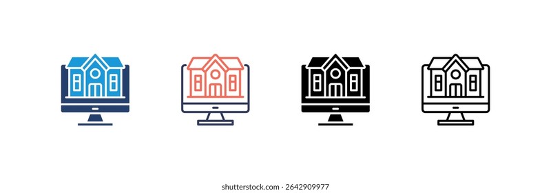 Icono de la universidad en línea conjunto de múltiples estilos de colección