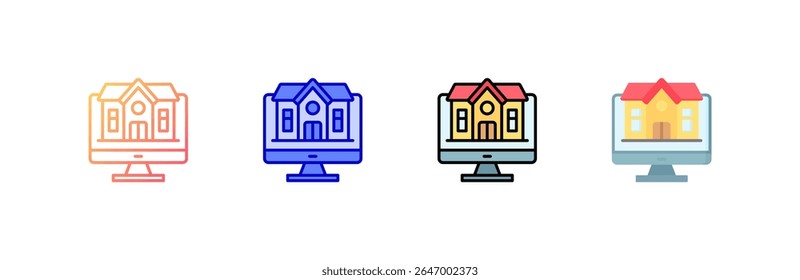 Icono de la universidad en línea conjunto de múltiples estilos de colección
