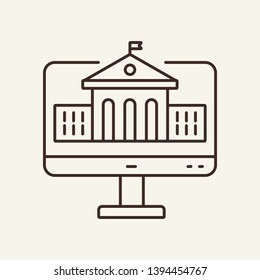 Online university line icon. Computer, building, architecture. Online educational service concept. Can be used for topics like website of university, academy, studying 