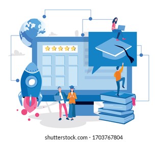 Online university. Vector illustration for web banner, infographics, mobile. 