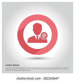 Online user Icon, Circle Long shadow pictogram icon on gray background.