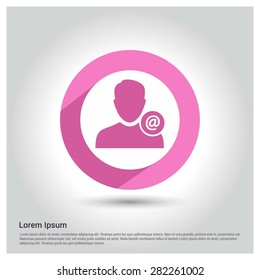 Online user Icon, Circle Long shadow pictogram icon on gray background.