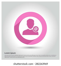 Online user Icon, Circle Long shadow pictogram icon on gray background.