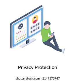 Online User Profile, An Isometric Icon Of Privacy Protection 

