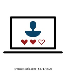 Online user rating icon - Flat design, glyph style icon - Blue and red enclosed in a computer
