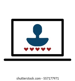 Online user rating icon - Flat design, glyph style icon - Blue and red enclosed in a computer