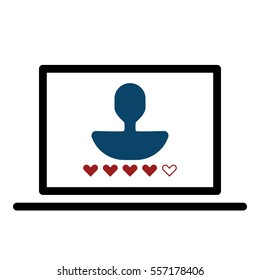 Online user rating icon - Flat design, glyph style icon - Blue and red enclosed in a computer