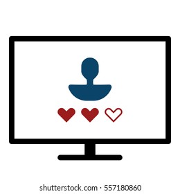 Online user rating icon - Flat design, glyph style icon - Blue and red enclosed in a screen
