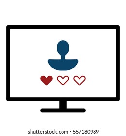 Online user rating icon - Flat design, glyph style icon - Blue and red enclosed in a screen
