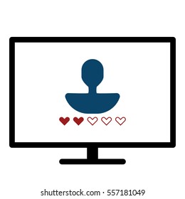 Online user rating icon - Flat design, glyph style icon - Blue and red enclosed in a screen
