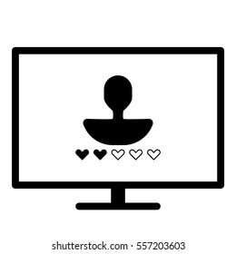 Online user rating icon - Flat design, glyph style icon - Black silhouette enclosed in a screen