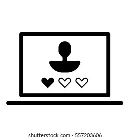 Online user rating icon - Flat design, glyph style icon - Black silhouette enclosed in a computer