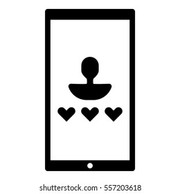Online user rating icon - Flat design, glyph style icon - Black silhouette enclosed in a phone