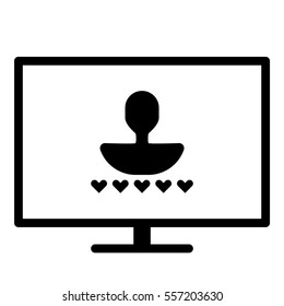 Online user rating icon - Flat design, glyph style icon - Black silhouette enclosed in a screen