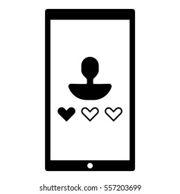 Online user rating icon - Flat design, glyph style icon - Black silhouette enclosed in a phone