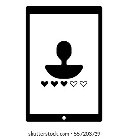 Online user rating icon - Flat design, glyph style icon - Black silhouette enclosed in a tablet