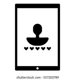 Online user rating icon - Flat design, glyph style icon - Black silhouette enclosed in a tablet