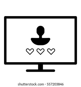 Online user rating icon - Flat design, glyph style icon - Black silhouette enclosed in a screen