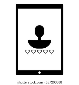 Online user rating icon - Flat design, glyph style icon - Black silhouette enclosed in a tablet