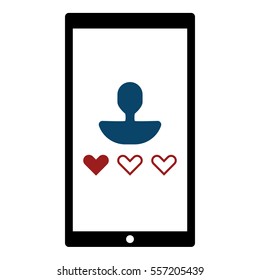 Online user rating icon - Flat design, glyph style icon - Blue and red enclosed in a phone
