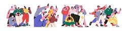 Online users community, digital communication concept. People using mobile phones, internet, social network. Characters addicted to smartphones. Flat vector illustrations isolated on white background