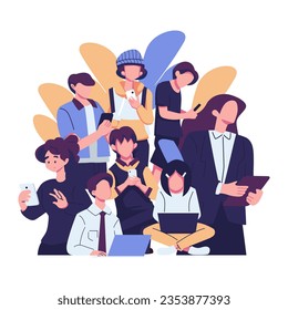 Online users community flat illustration vector design