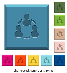 Online users engraved icons on edged square buttons in various trendy colors