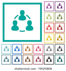 Online users flat color icons with quadrant frames on white background