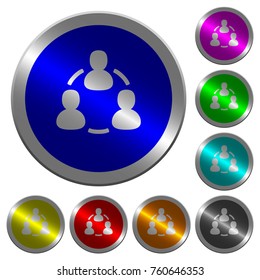 Online users icons on round luminous coin-like color steel buttons