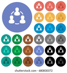 Online users multi colored flat icons on round backgrounds. Included white, light and dark icon variations for hover and active status effects, and bonus shades on black backgounds.