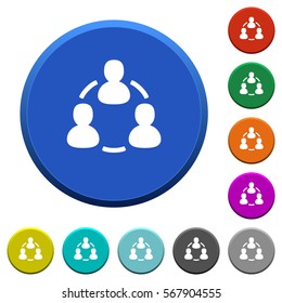 Online users round color beveled buttons with smooth surfaces and flat white icons
