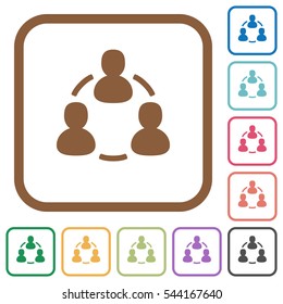 Online users simple icons in color rounded square frames on white background