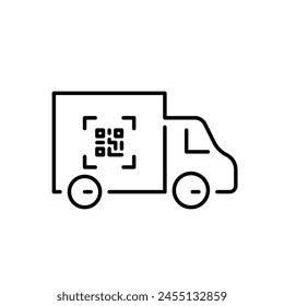 Online van rental. Truck with qr code. App access. Pixel perfect vector icon