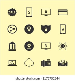 online vector icons set. with bank, mail, share sign and find concept in set