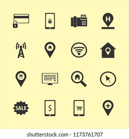 online vector icons set. with credit card lock, fax, sale and mobile shopping in set