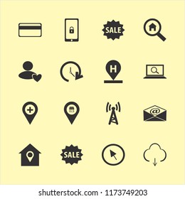 online vector icons set. with find concept, user favorite, mail and wi fi in set