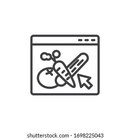 Online vegetable ordering line icon. Goods delivery service linear style sign for mobile concept and web design. Website page with vegetables outline vector icon. Symbol, logo illustration