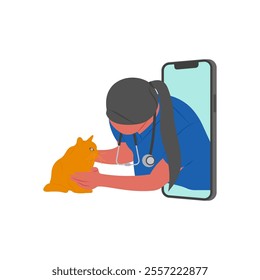 Online Vet, Veterinary Flat Vector Illustration