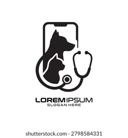 Online Veterinary Care logo features a clever combination of a pet silhouette and digital diagnostic tools within a screen frame, ideal for a tele-medicine vet service, animal health app, or digital pet clinic aiming to communicate accessible care, expert diagnostics, and modern convenience through a trustworthy brand identity.