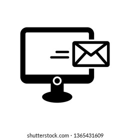 Online Video Advertising Icon. Laptop Computer With Envelope Icon. Computer Send Receive Email Icon Black On White Background