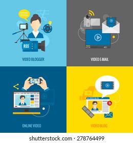 Online video blog design concept set with blogger media flat icons isolated isolated vector illustration