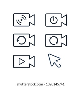 Online video broadcast control linear vector icons set.