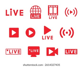 Online video broadcasting vector icon collection