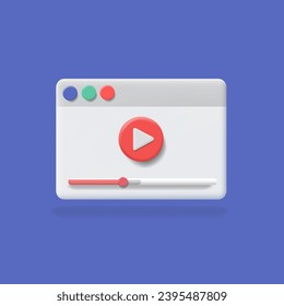 Video en línea. Navegador con botón de tutorial de reproducción. Formación a distancia, streaming, webinar, vídeos de conferencias. icono de vector 3d