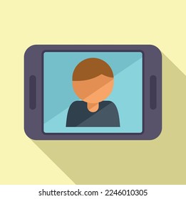 Online video call icon flat vector. Student class. Desk college