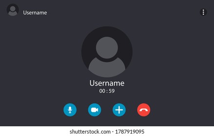 Online video call interface template with user icon. Vector UI screen. Online business webinar chat. Videocall screen mockup for learning conference. Flat online computer communication concept. V1