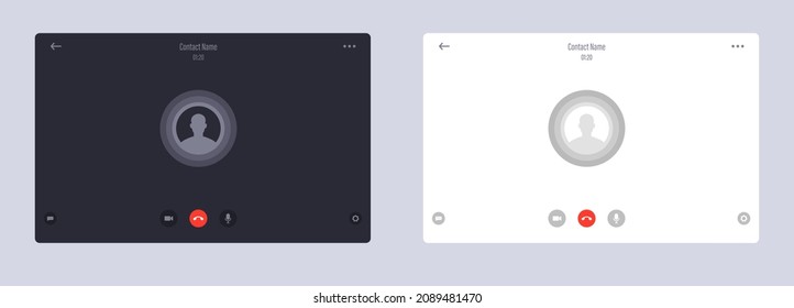 Online video call interface template with user icon in dark and light mode. Online business webinar chat. Videocall screen mockup for learning conference.