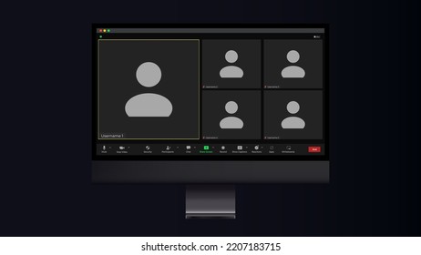 Online video call interface template with user icon. Application for calls. Video conference icon. User interface from video webinars. Template mockup.