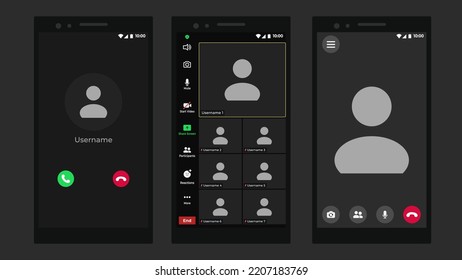 Plantilla de interfaz de videollamadas en línea con icono de usuario. Solicitud de llamadas. Superposición de la ventana de videoconferencia. Videollamada. Burla de plantilla.