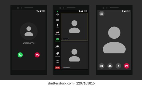 Online video call interface template with user icon. Application for calls. Communication windows for app and desktop. User interface from video webinars. Webinar with black background.